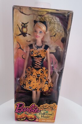 Mattel Barbie Doll 2014 Halloween Magic Orange/Black Cat Dress