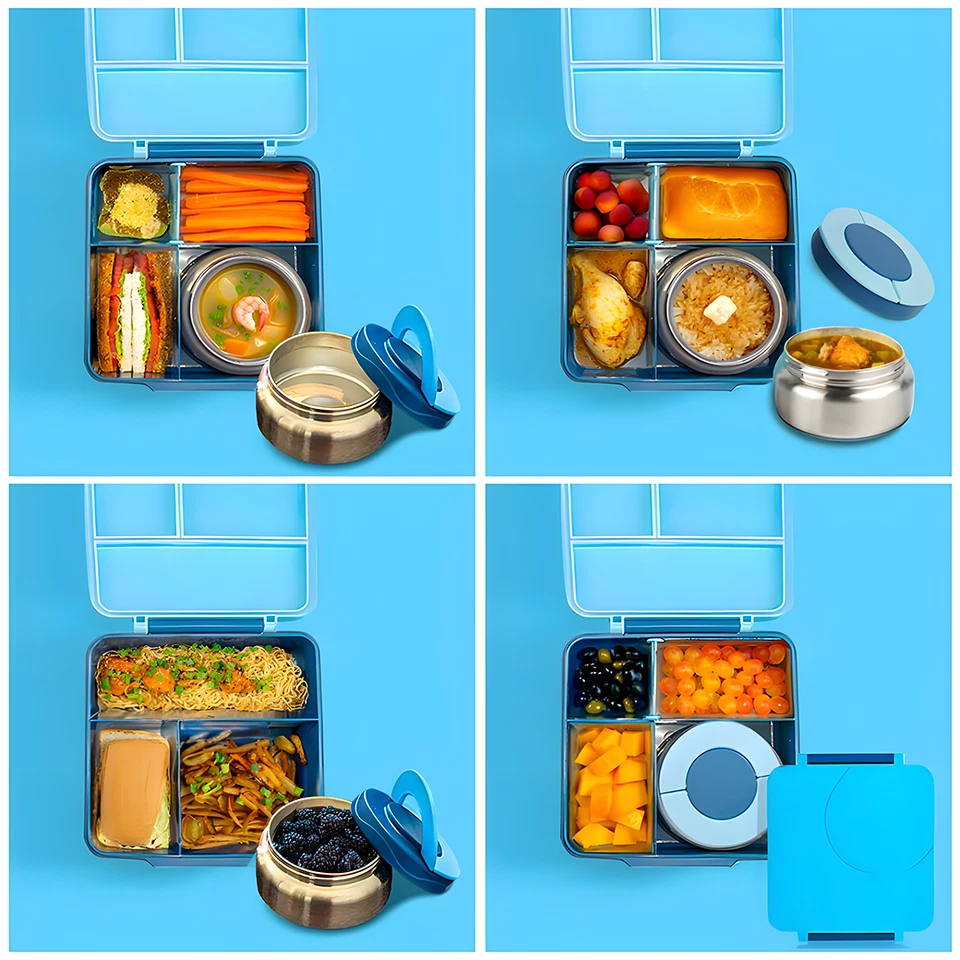 Lancheira Bento para adultos, crianças, frasco térmico de aço inoxidável, à prova de vazamentos - Imagem 2 de 4