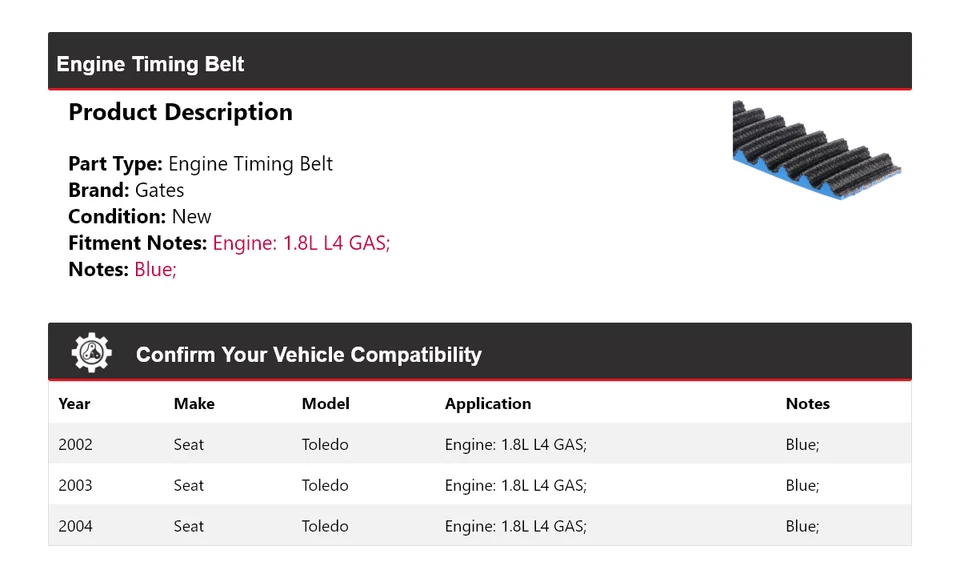 Para Seat Toledo 2002-2004 1.8L L4 GAS Motor Correa de distribución Puertas 2003 Foto 2 de 4