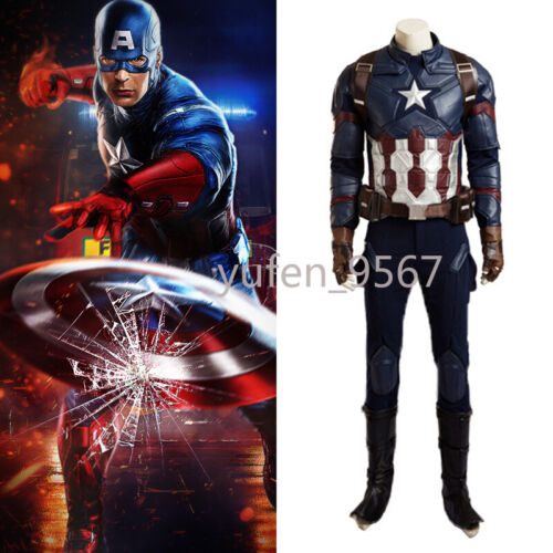 Avengers Captain America: Civil War Steve Rogers Cosplay Costume Halloween Suit - Picture 1 of 5