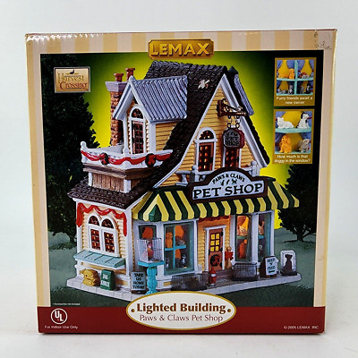 Lemax Village Harvest Crossing PAWS & CLAWS PET SHOP Lighted Building Set 2005
