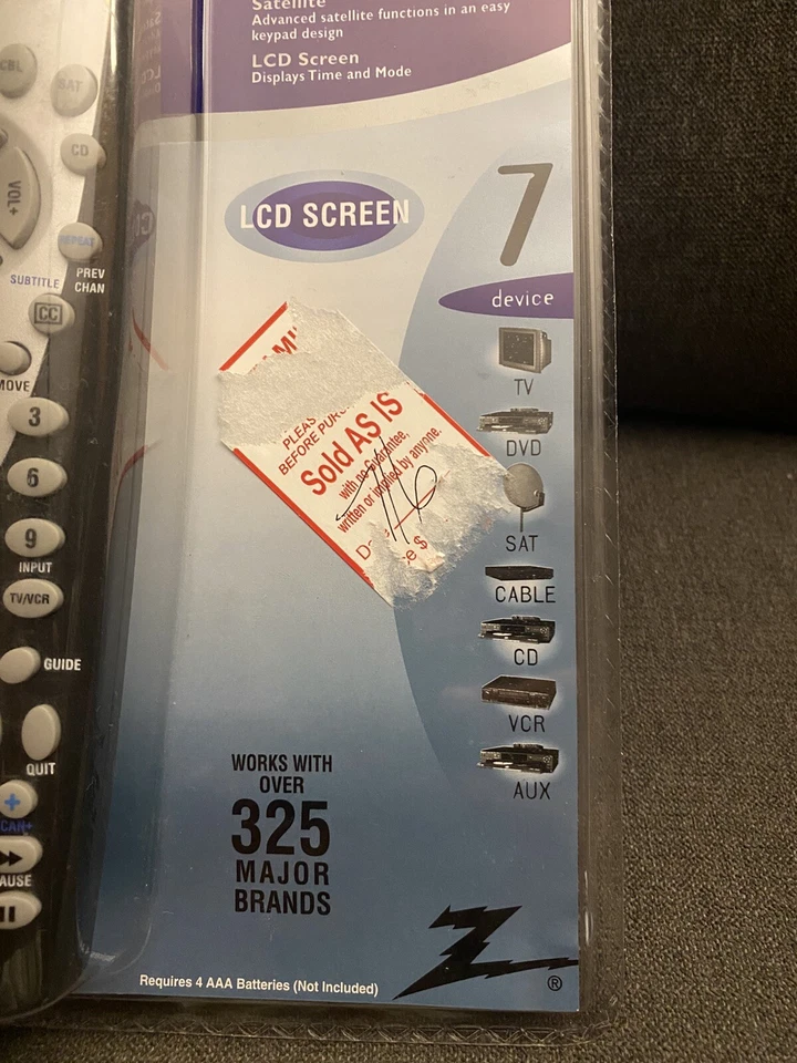 Zenith ZNLCD7 7 Universal Learning Remote Control LCD Screen NEW(Includes 4 AAA) - Image 3 of 4