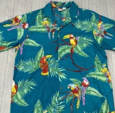 Barefoot in Paradise Large colorful Hawaiian cotton shirt tropical toucan birds