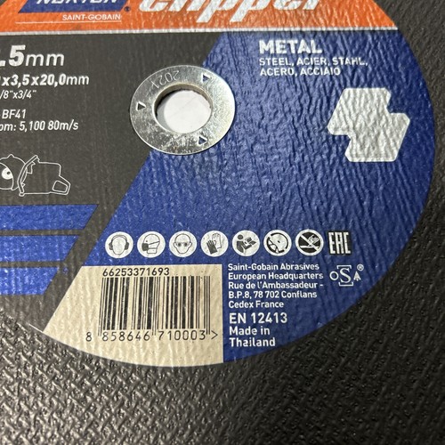 Flat Metal Cutting Disc, Metal, Steel, Acier, 300mm X 3.5mm X 20m,Norton Clipper - Picture 3 of 6