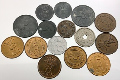 Denmark Mixed Lot of 14 Circulated Coins Denomination Years Vary 940C