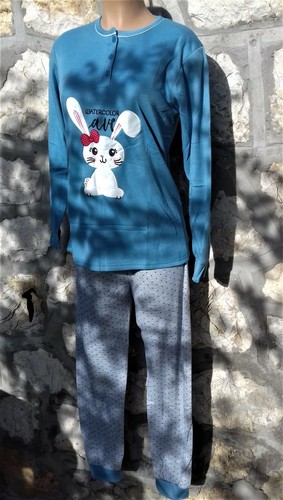 PYJAMA FEMME COTON MOLLETONNE. " LAPIN " F 1178. 3 COLORIS. - Picture 5 of 12
