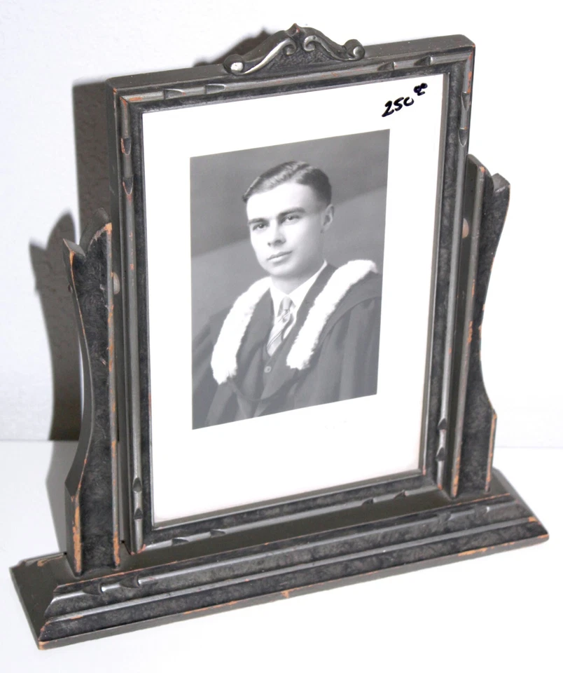 Marco de fotos giratorio de madera Art Deco plateado - retrato real blanco y negro 6x8,5 Foto 2 de 4