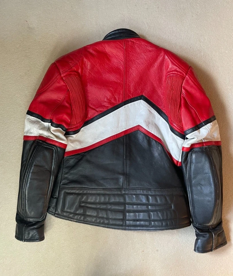 Red / Black / White Woman's Sportex Leather Vintage Motorcycle Racing Jacket - Image 3 of 4