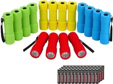 EverBrite 16 Pack Mini LED Flashlight Set 4 Colors with 48 Pcs AAA Batteries