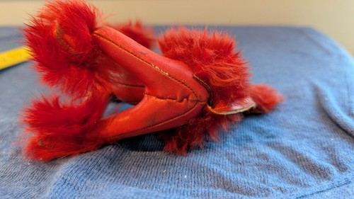 Vintage stuffed - red leather poodle - with fur accent - 70's Japan souvenir - Picture 7 of 11