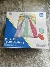 Lot of 2 Inflatable Cornhole Games Pool Beach Outdoor Toss Set Bean Bags NEW