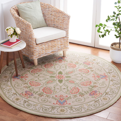 Safavieh Chelsea Collection 4 Round Beige / Green Hk330A Hand-Hooked French