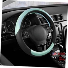 Steering Wheel Cover Breathable Leather Steering Wheel Black Light Blue