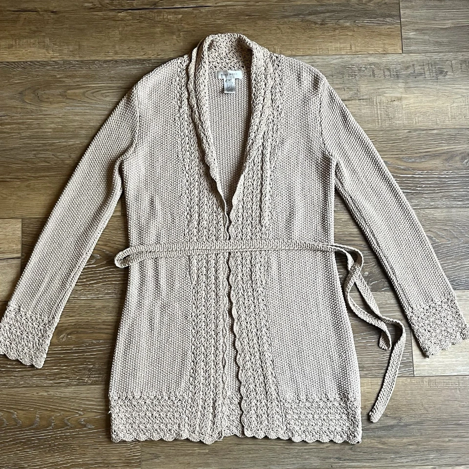 Cárdigan Suéter De Colección Años 90 M Boho Hippie Crochet Tejido Abierto Beige Cachicho Largo Foto 2 de 4