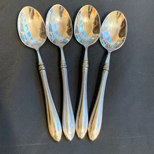 4 lot Oneida SHERATON SOUP SPOONS Glossy Cube Box Mark Stainless Spoon Set EUC