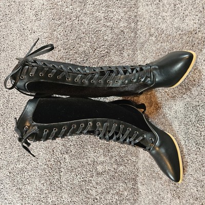 Women's black Victorian lace up boot with 2'' kitten heel. Size 38 (7.5-8)
