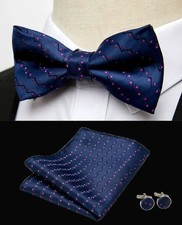 Vintage Men Cufflinks Handkerchiefs Bowtie Sets 3pcs Jacquard Floral Paisley