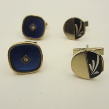 Vintage Cuff Links Lot 2 Pair Gold Tone Black...