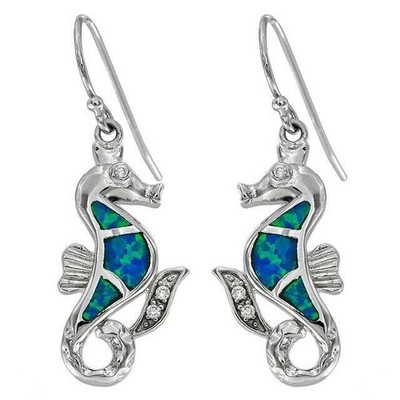 Sea Horse Heat Treated Australian Opal Inlay 925 Sterling Silver Earrings EO2