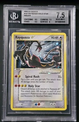 Rayquaza Gold Star 107/107 EX Deoxys BGS 7.5 NM+ Pokemon Card.