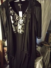 Connected Apparel Sheer Jacket Formal Dress Black Gold Embroidery 14 W Nwt