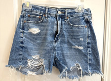 American Eagle Womans 90s Boyfriend Shorts Sz 0 Distressed Cotton Y2K Raw Hem