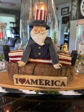 Vintage Primitive Americana Wood PATRIOTIC UNCLE SAM Shelf Sitter I Love America