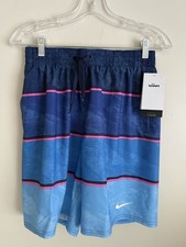 New Men's Nike 9" Wave Stripe Swim Trunks Brief Lined Small Blue Pink 66