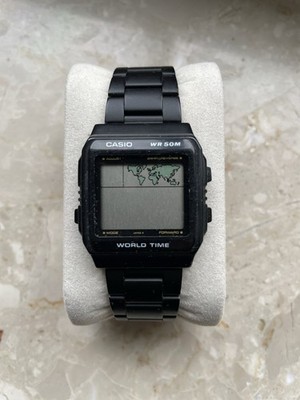 Vintage Casio W-50U 643 Unisex Digital Watch Rare Black Retro aus 1980s Weltuhr