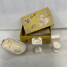 Dollhouse Bathroom Set Ceramic 3 Pc with Illustrated Box 6 in