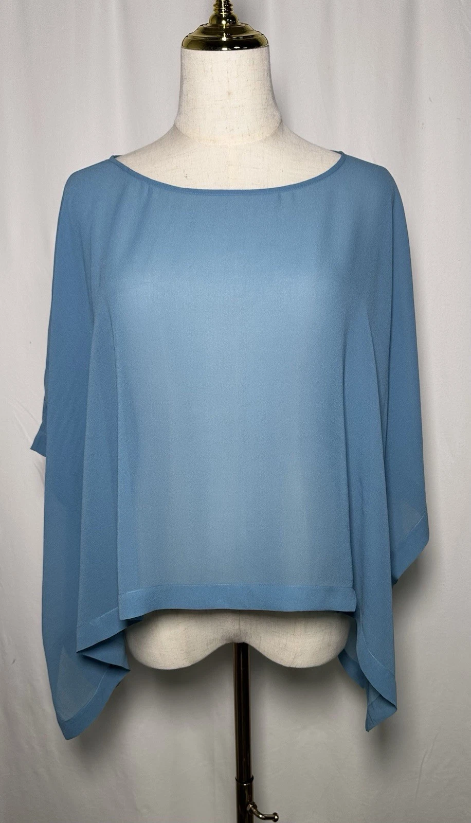 Eileen Fisher Womens Poncho Top S / M Bateau Neck Sheer Silk Crop Blue $178