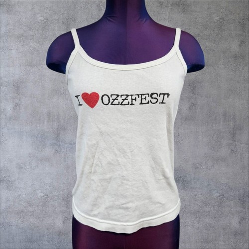 Vintage 1999 OzzFest I Love Ozzfest White Graphic Print Tank Top Size Medium L82