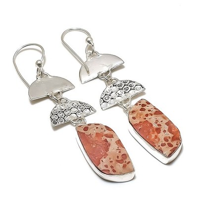 Asteroid Jasper Gemstone Handmade 925 Sterling Silver Jewelry Earring 2.96''