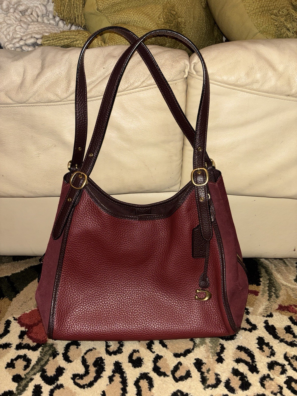 COACH LORI Shoulder bag Burgundy Red Pebbled Leather Suede Bag C5265 Excellent