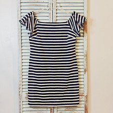 LAUREN RALPH LAUREN Womens S Navy/White Nautical Cotton Flutter Sleeve Dress EUC