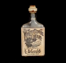 FUNERAL -Antique  Bottle w Label WHITE CLOVER CREAM L. A. GOULD Portland Maine !