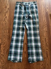 Vintage 60s 70s Mens Pants 36 x 33 Bell Bottom Flare Leg Polyester MCM Plaid