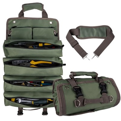 Roll Up Tool Bag, 11 Pockets Heavy Duty Canvas Tool Organizer with 4 Zippered...