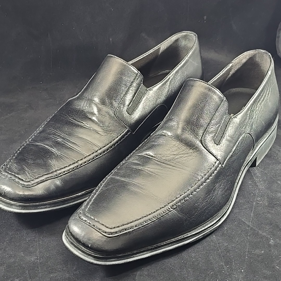 Bruno Magli Raging Leather Slip On Loafers Dress Shoes Sz 10.5 W Black Italy