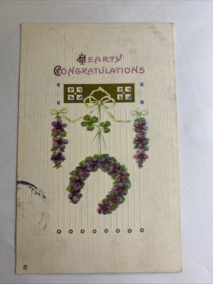 1913 Hearty Congratulations Post Card With Happy Easter Written On The Back DB