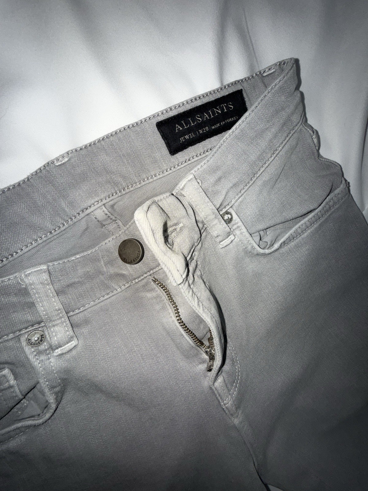 AllSaints Women's Jewel Grey Skinny Jeans With Fringe Bottoms Size W28 image 7