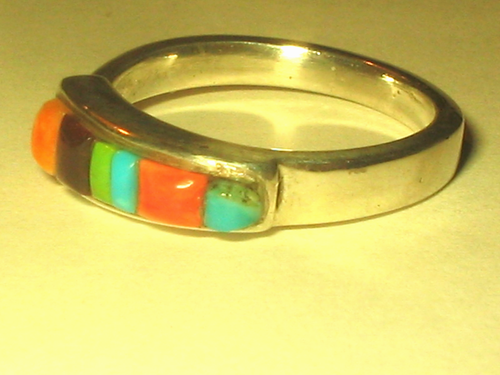 AT Nativi Americani Zuni? anello in argento sterling multipietra fila di mais tg 9,25 - Foto 2 di 5