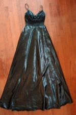 DRESS Ball Gown Black Satin Studded Top Spaghetti Strap W Zipper