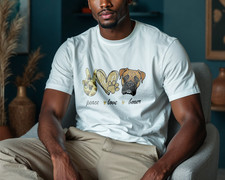 Peace Love Boxer Dog T-Shirt Cute Pet Lover Graphic Tee Gift for Boxer Owner A58