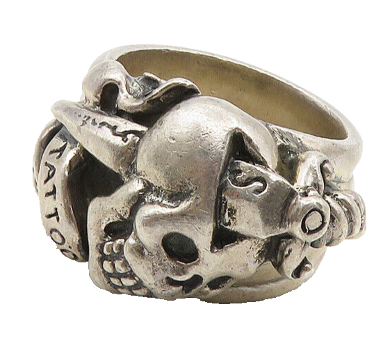 ED HARDY 925 Silver Vintage Heavy Skull Head Large Band Ring Sz 13