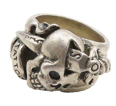ED HARDY 925 Silver Vintage Heavy Skull Head Large Band Ring Sz 13