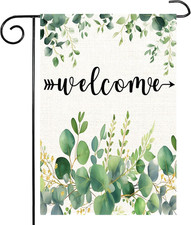 Spring Summer Floral Welcome Garden Flag 12 x 18 Inch Double Sided,Eucalyptus Se