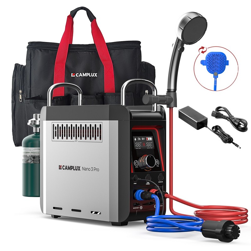 Camplux Nano 3 Max Portable Propane Water Heater w/Bag+Adapter Outdoor Full Kit