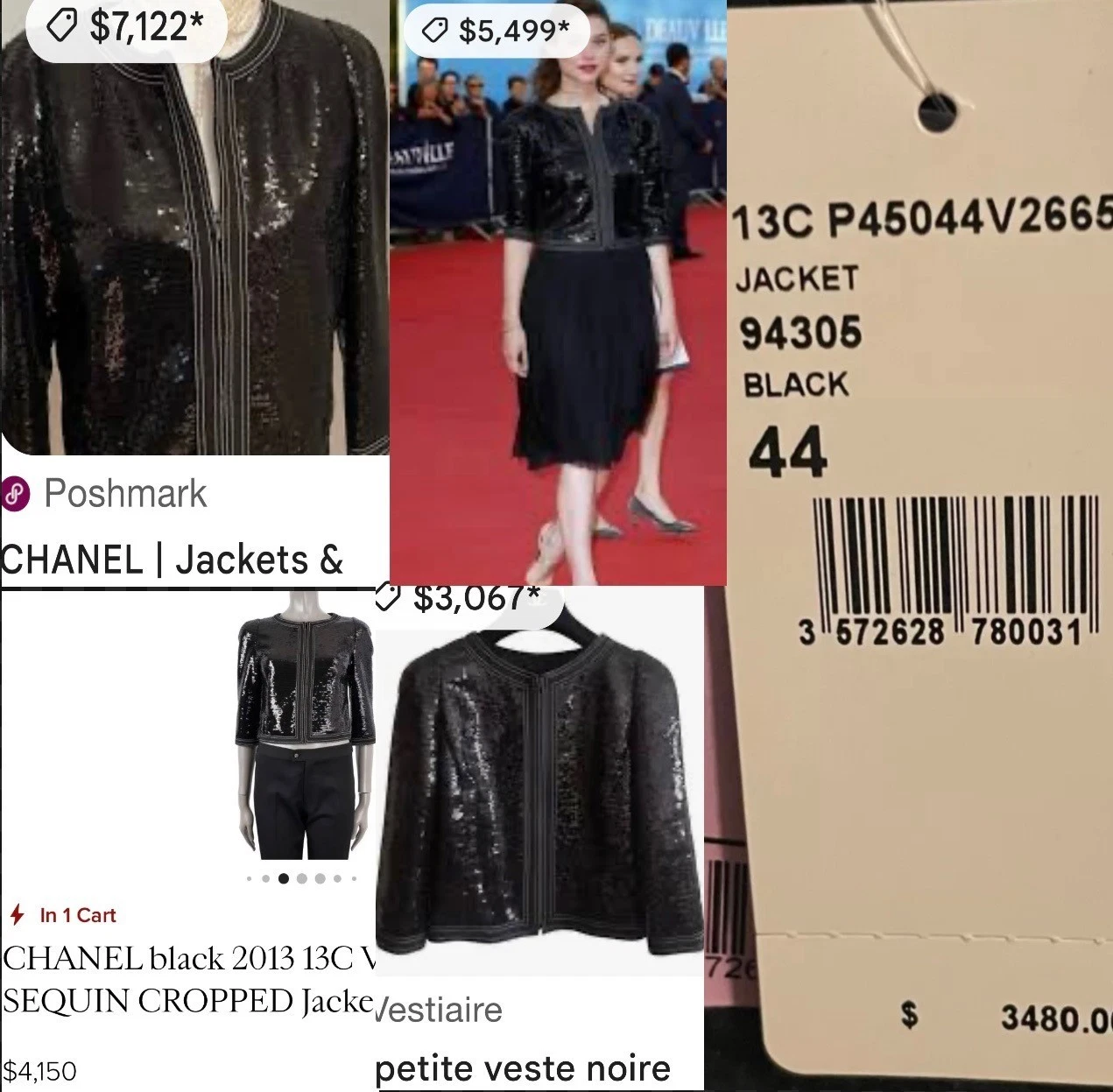 Giacca da sera corta Chanel vintage 2013 nera paillettes 34 36 2 4 cappotto top 13 S XS