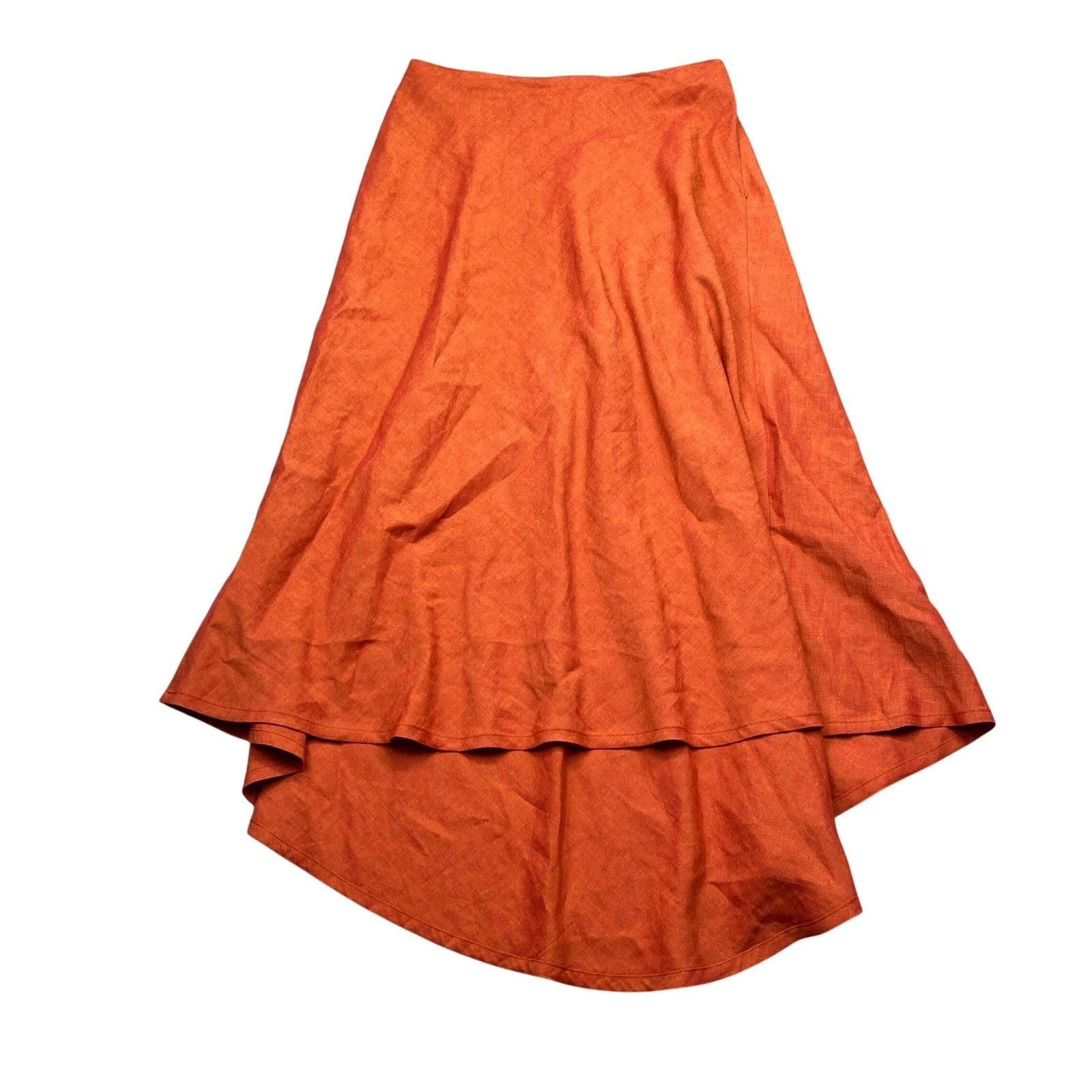 Pret A Partir Orange Linen Blend High Low Rosette Midi Skirt Made in Belgium M